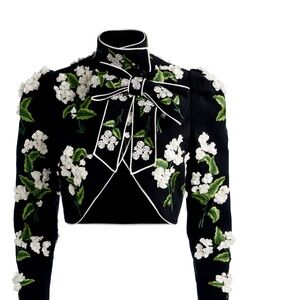 Alice + Olivia Addison Cropped Floral Appliqué Cropped Jacket Size Small